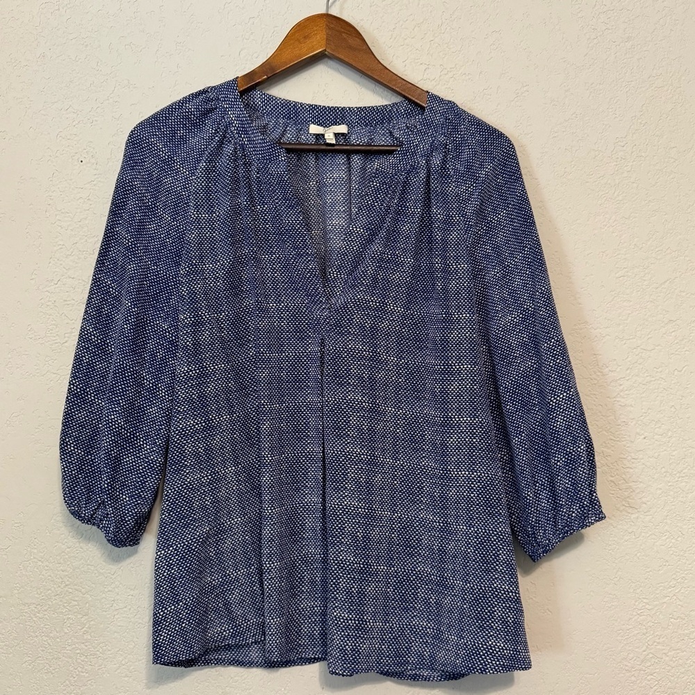 Joie Navy Patterned 3/4 Sleeve Blouse - Picture 3 of 8